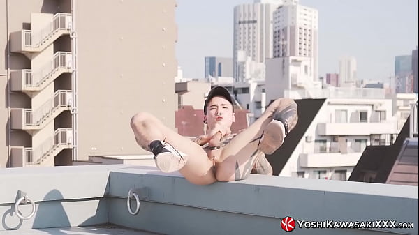 Asian Jock Tugs His Erect Dick Outdoor  