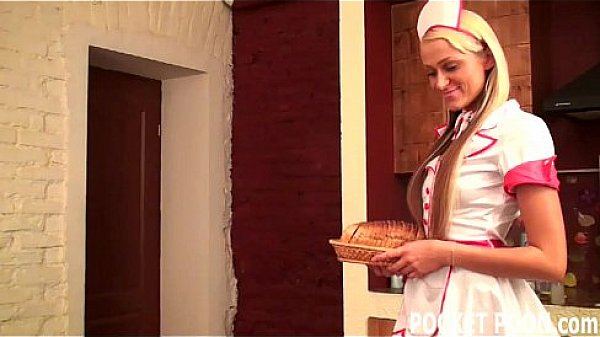 Horny blonde waitress works hard for her tips