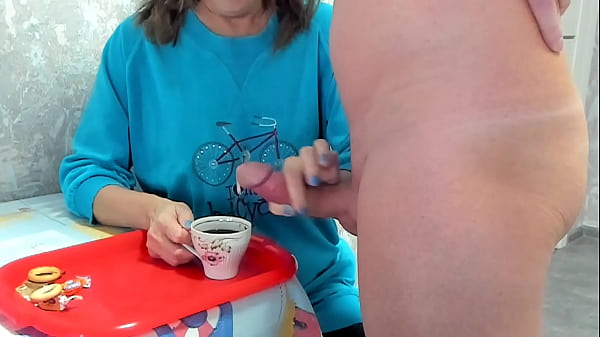 Milf granny drinks coffee with cum taboo ,big dick huge load  