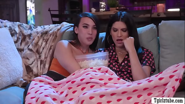 Two busty TS Kasey Kei and Zariah Aura are on the couch watching some movies.After that,they get horny and start kissing each other.Next is,Zariah throats Kaseys shecock passionately and in return,Kasey licks and fucks her tight ass so hard 