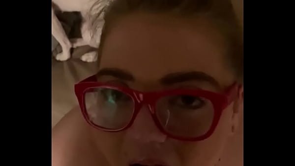 Cum on face for friend in glasses  