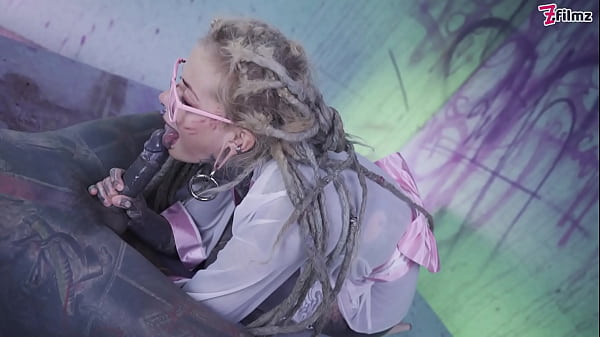 Glasses and Buttplug Tattooed TEEN Riding a Tattooed Dick Fucking DP Facial 