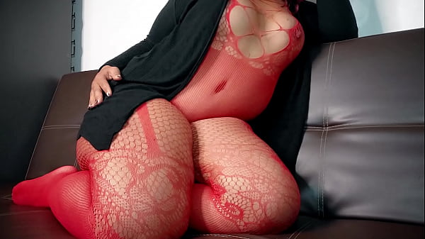 Horny ebony girl in red lingerie has a body worthy of a porn star