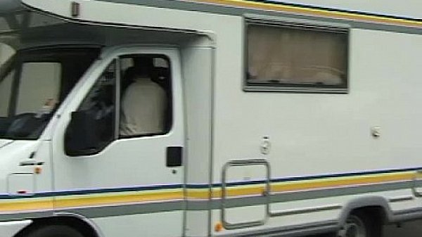 Amateur girlfriend threesome in a camping-car