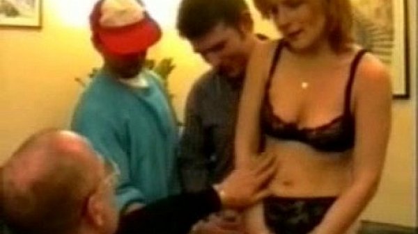 Blonde milf gangbanged in stockings  