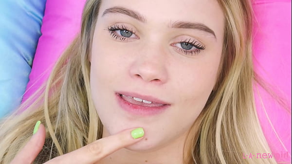 Super cute blonde caress her body