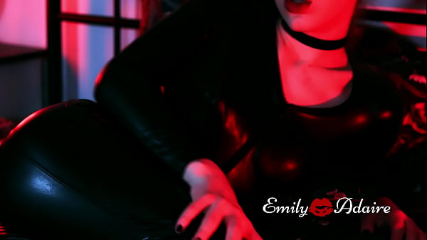 TEASER Trans girl in a leather catsuit strokes her cock for you and gives you her juice - Emily Adaire TS - high heels