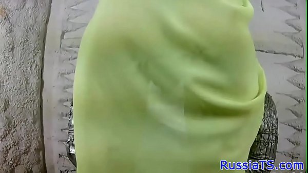 Russian tgirl toying tight ass while tugging