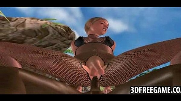 In the back yard this 3D shemale rides a black cock