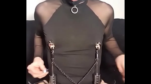 Extreme kinky crossdresser with big nipples remote electro  