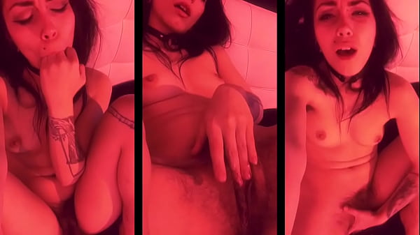 emo babe with tattoos playing with her hairy pussy on webcam  
