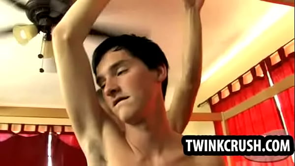 Horny twink tugging on his cock while getting fucked 