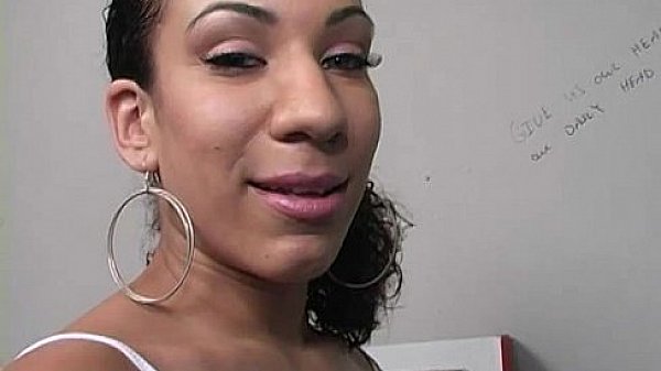 Ebony slut swallows cum sucking cardboard box gloryhole dick 1  