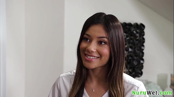 Sexy teen brunette petite girl gives her client the best nuru massage experience  