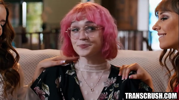 Trans woman with pink hair fucking 2 lesbian girls 