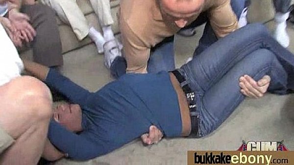 Huge cocks cover their black face in cum 9