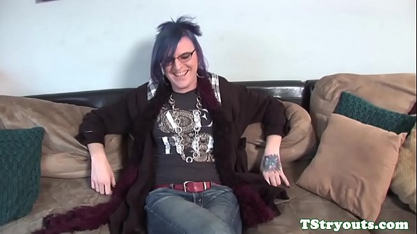 Inked casting tranny tugging her cock solo