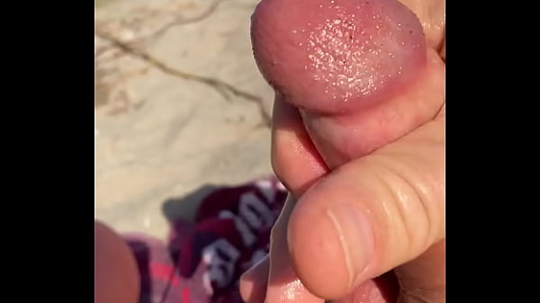 Stroking and Messy Cumshot on Beach  