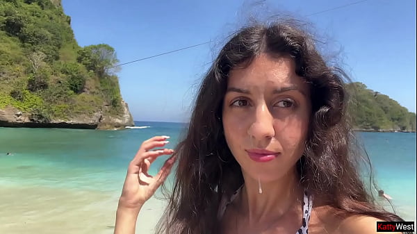 Walking with hot cum on my face on a public beach full of people - Cumwalk