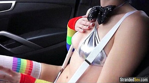 Teen Mikayla the clown shows stranger her pierced nipples