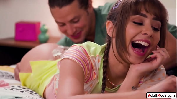 Petite brunette coed is distracted by her bf during homework.He kisses his gf while masturbating her.He licks her pussy and she deepthroats his cock