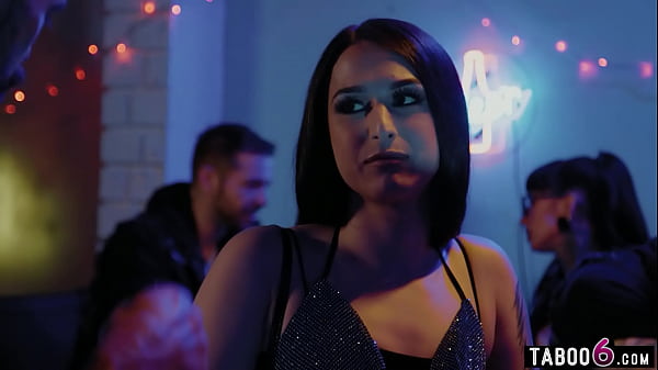 Tiny dick tranny Khloe Kay hangs out at a biker bar where she finds a handsome stud to fuck her ass