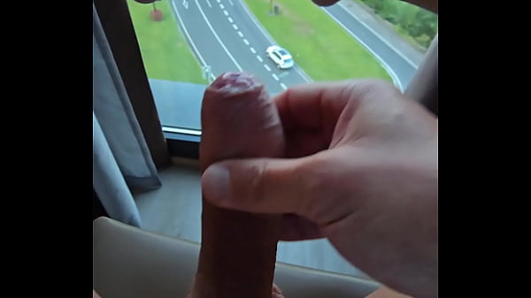 Precum Wank at the hotel window 