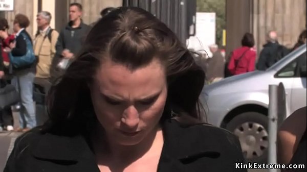 Busty brunette hottie Harmony dragged tied up and d. by mistress all over town and in public bus then tormented outdoor at abandoned building  