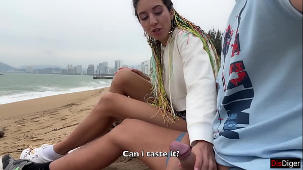 I see you jerking off to me and I want to help you cum! - Cock flashing on public beach