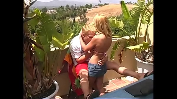 Busty blonde get nailed by her boyfriend on the patio and in the pool 