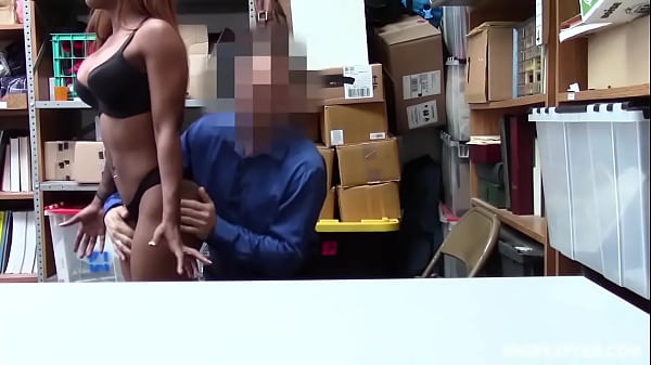 Black teen with big tits and tattoos busted and fucked by a mall cops big cock in his back office after she stole money from a cashbox