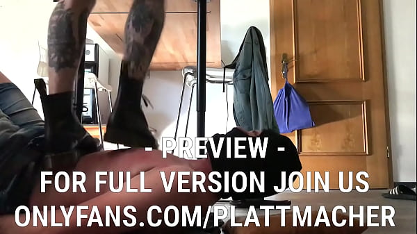 very hard trampling in boots on the human doormat