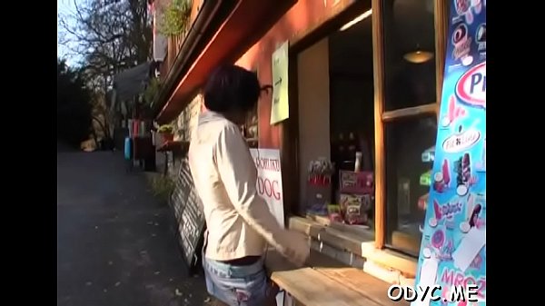 Raunchy brunette girl Helen blows boner and bounces it