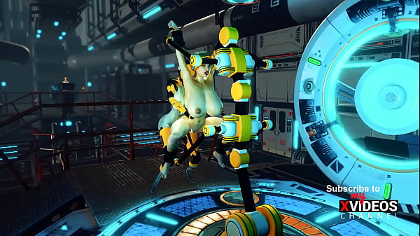 Sci-fi BDSM cuffed and fucked. A sexy young hottie and shemale android in the lab  