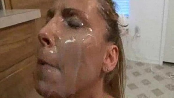 Busty housewife gets massive facial
