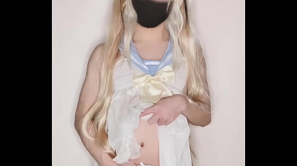 Cute Femboy in Seifuku Dress Rubs Her Dick 