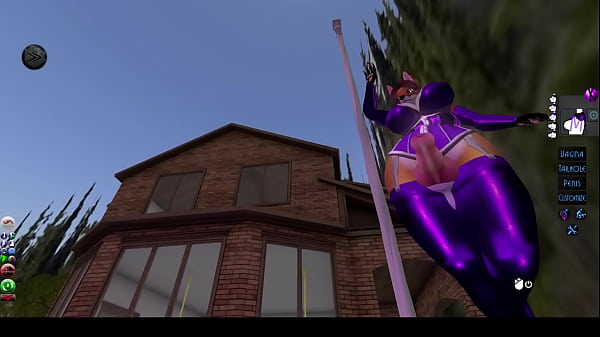 Testing a new outfit with a poledance in second life, Futa dominatrix horny and willing 
