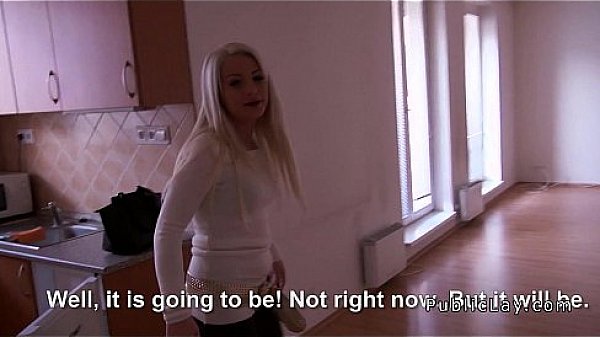 Blonde student blowjob in the public stairs