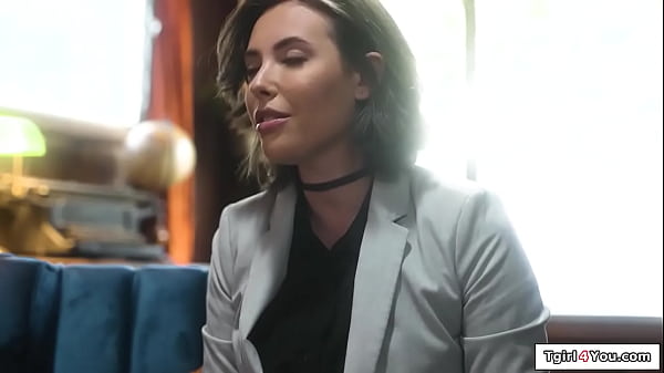 Trans femboy Jean Hollywood confesses crush on a petite doctor and kiss.The shemale sucks her feet and gets a bj.Then the small tits tranny fucks her  