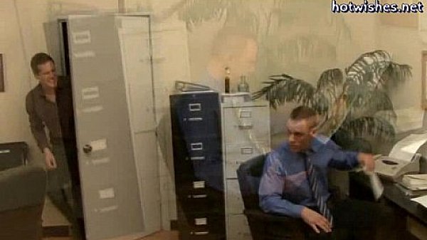 Two gays coworkers having anal at the office  