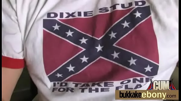 Ebony cutie sucks several dicks for a facial bukkake 7  