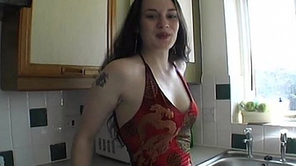 Tilly plays with herself in the kitchen