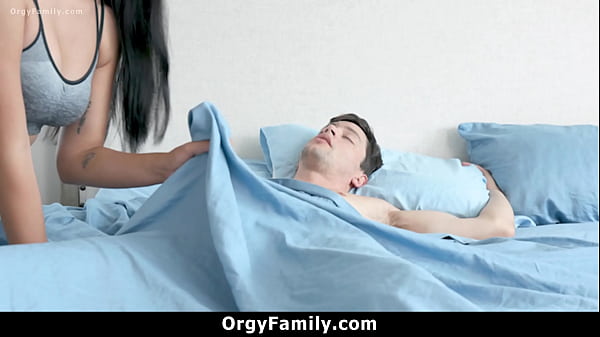 She Covers His Mouth and Then Slides Her Mouth Down - Orgyfamily