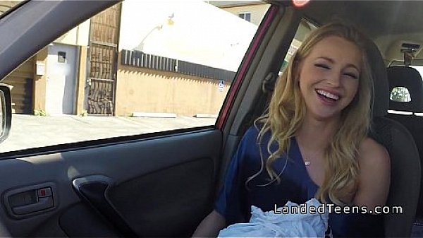 Sexy blonde teen hitchhiker sucks cock