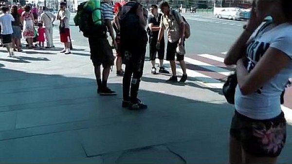 Horny redhead strips in public and fucks