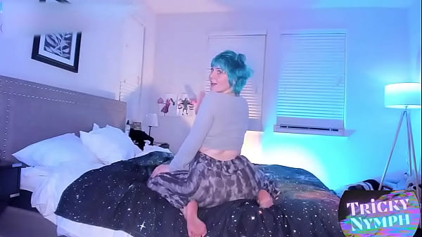 Cute blue hair girl dancing on cam