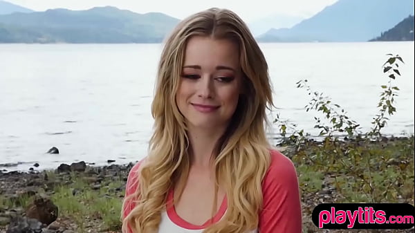 Hot blondie chick shows off her body outdoors  