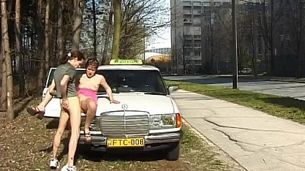 Teen gets cum next to Taxi car