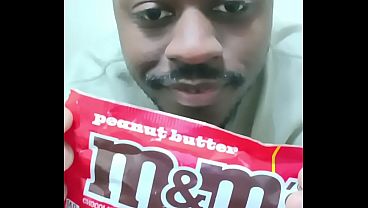 Myself showing up for free to taste peanut butter m&m chocolate candy  
