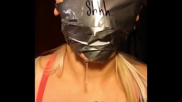 Blonde Slut Gagging Herself With Ballgag And Tapegag